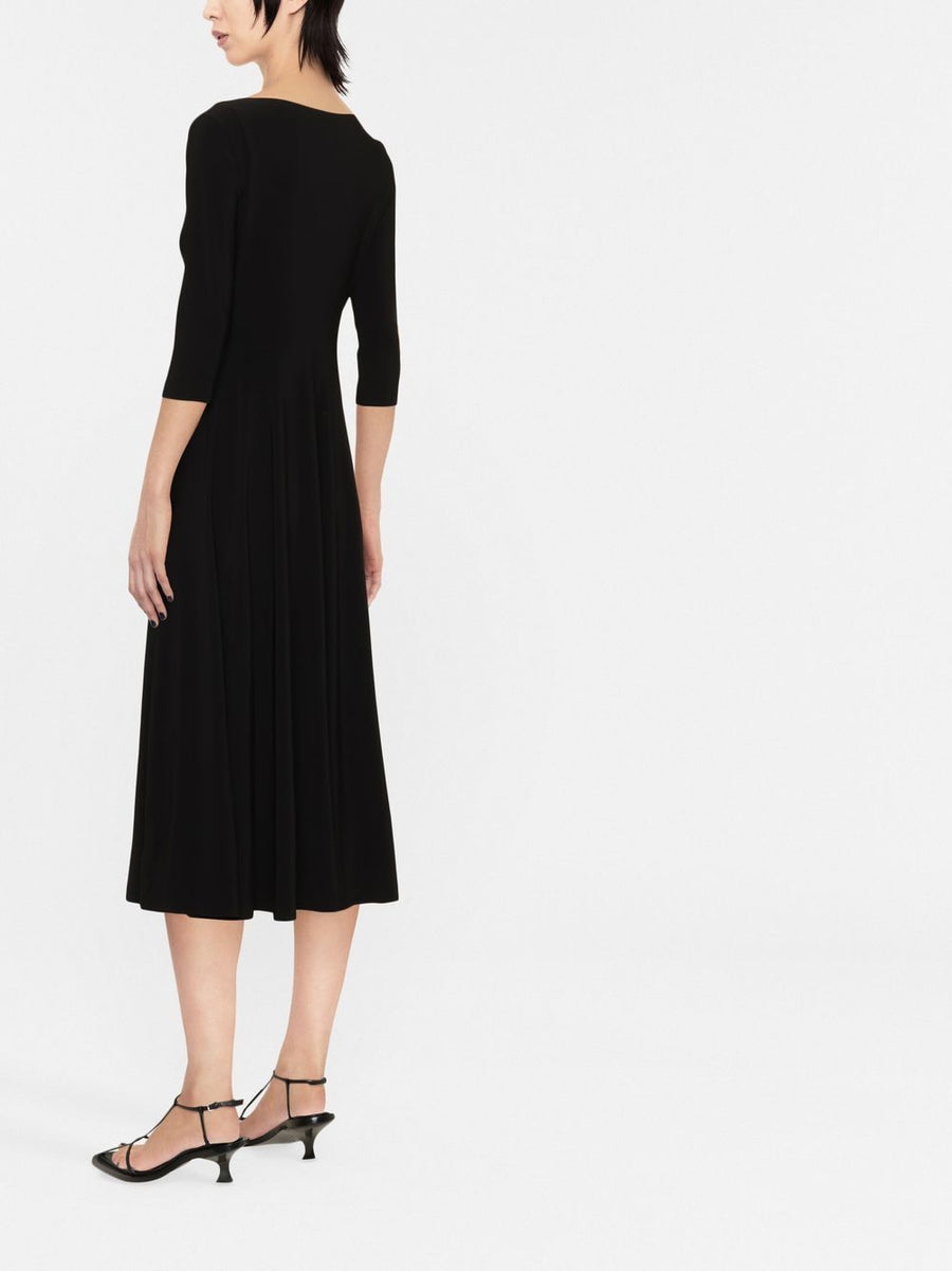 Norma Kamali Flared Midi Dress Black U Neck Skater Silhouette For Modern Women All Day Wear