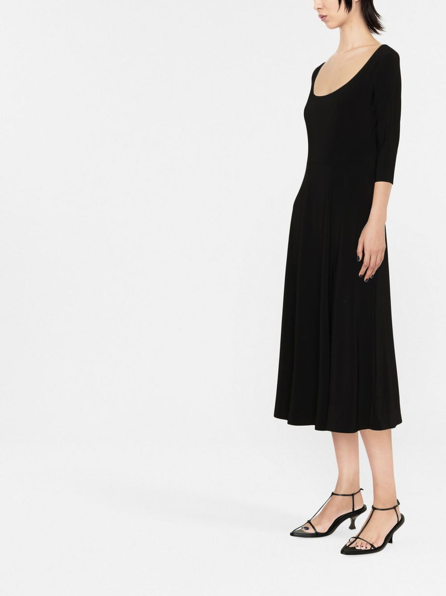 Norma Kamali Flared Midi Dress Black U Neck Skater Silhouette For Modern Women All Day Wear
