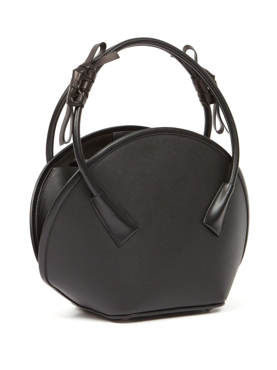 Maison Margiela Fortune Small Tote Bag Black Calf Leather Bow Detail Four Stitch Logo Magnetic Closure For Women