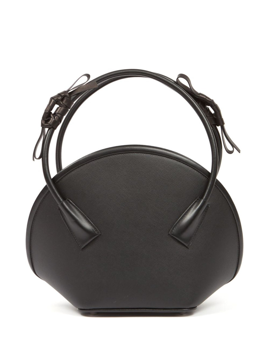 Maison Margiela Fortune Small Tote Bag Black Calf Leather Bow Detail Four Stitch Logo Magnetic Closure For Women