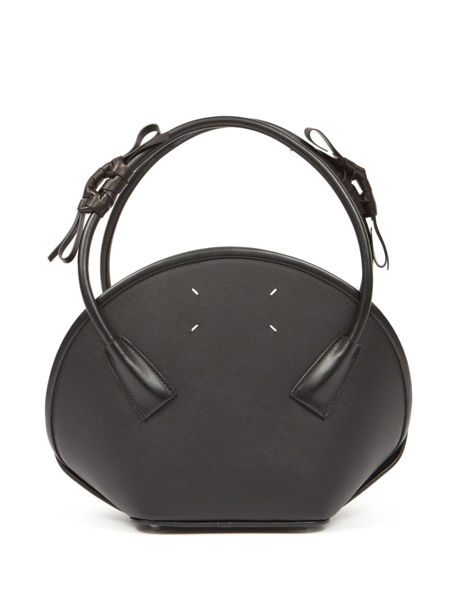 Maison Margiela Fortune Small Tote Bag Black Calf Leather Bow Detail Four Stitch Logo Magnetic Closure For Women