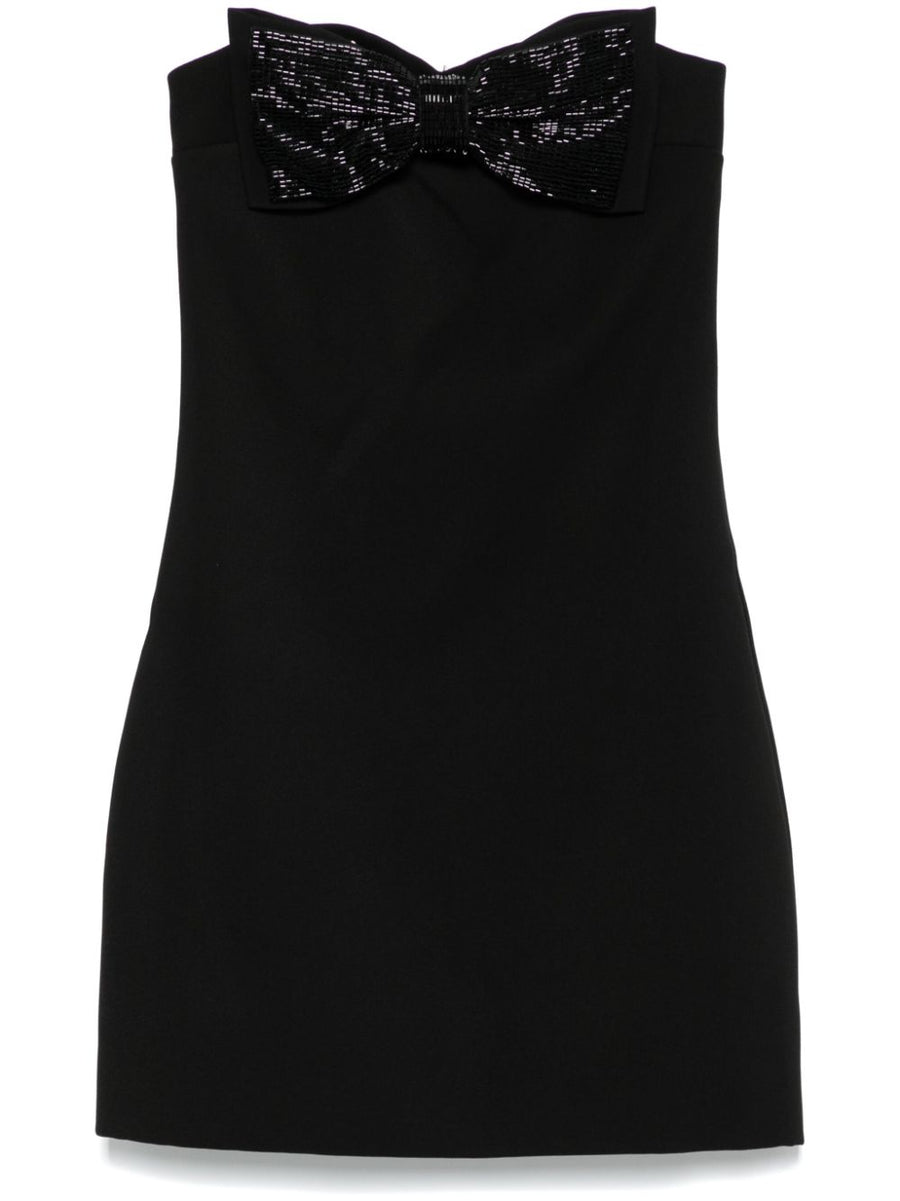 Self-Portrait Crepe Bandeau Mini Dress With Oversized Bow And Bead Detailing Elegant Eveningwear For Women