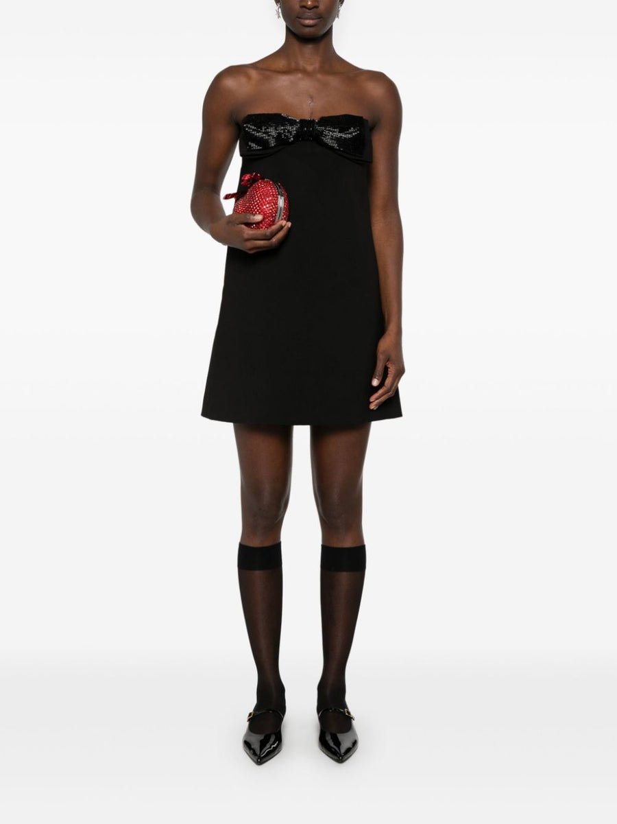 Self-Portrait Crepe Bandeau Mini Dress With Oversized Bow And Bead Detailing Elegant Eveningwear For Women