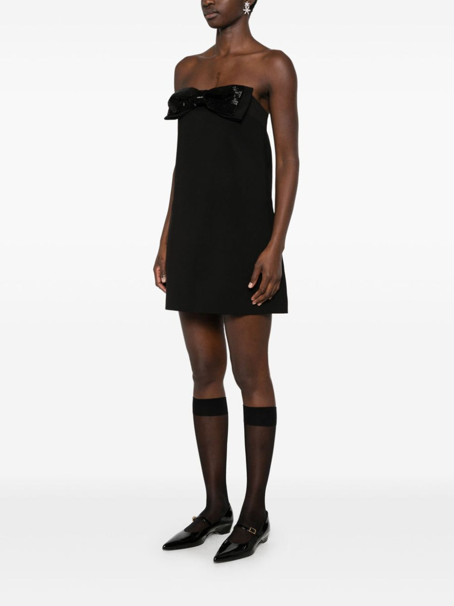 Self-Portrait Crepe Bandeau Mini Dress With Oversized Bow And Bead Detailing Elegant Eveningwear For Women