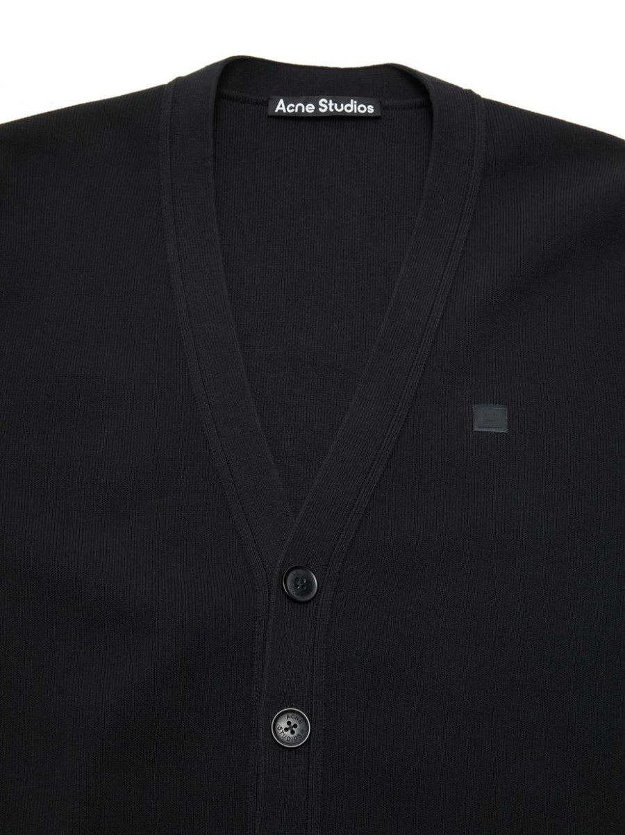 Acne Cardigan With Applique Black 100 Percent Cotton Knitwear Luxury Essential For Men Who Value Minimalist Style