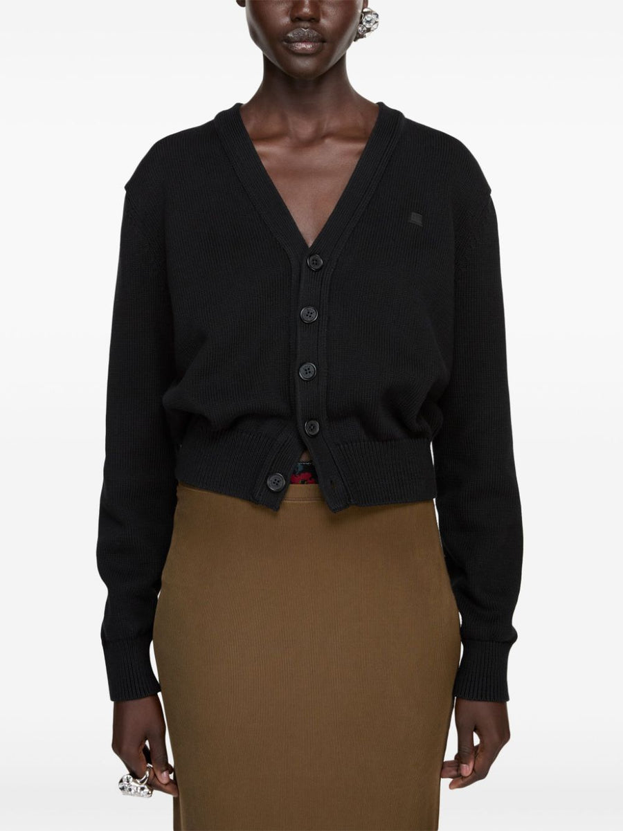 Acne Cardigan With Applique Black 100 Percent Cotton Knitwear Luxury Essential For Men Who Value Minimalist Style