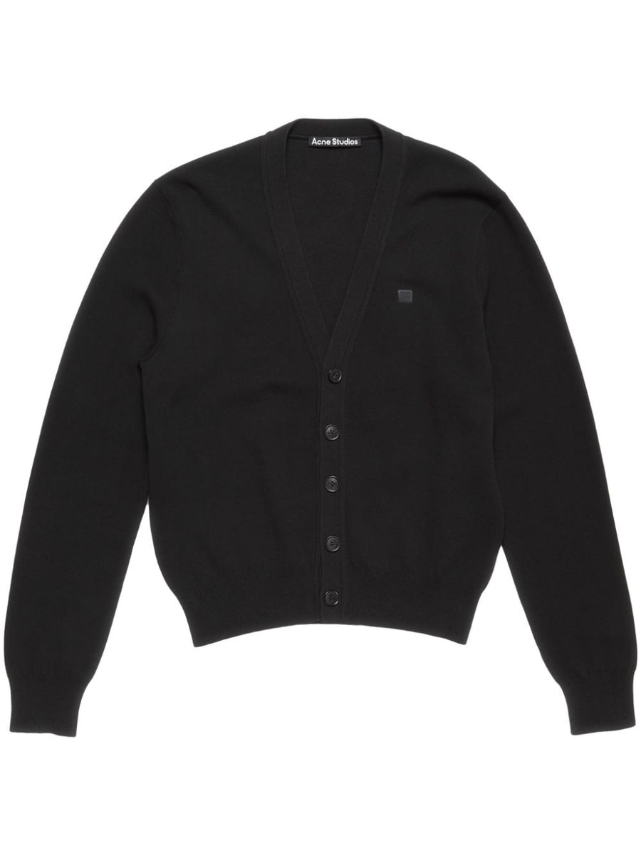 Acne Cardigan With Applique Black 100 Percent Cotton Knitwear Luxury Essential For Men Who Value Minimalist Style