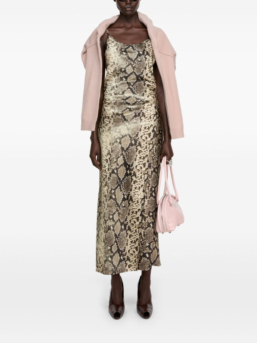 Acne Studios Satin Dress Brown Printed Snakeskin Inspired With Tied Waist Day To Night For Women