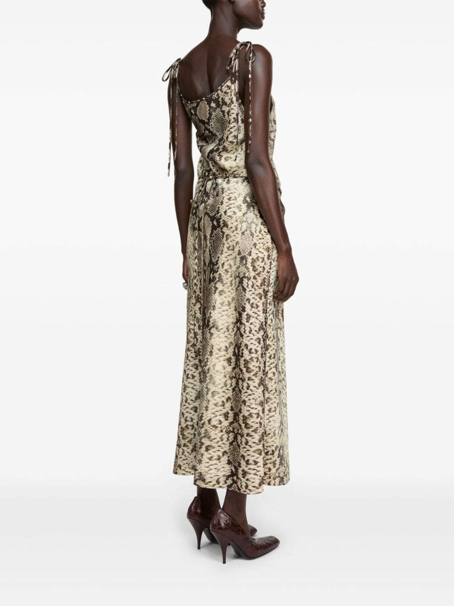 Acne Studios Satin Dress Brown Printed Snakeskin Inspired With Tied Waist Day To Night For Women