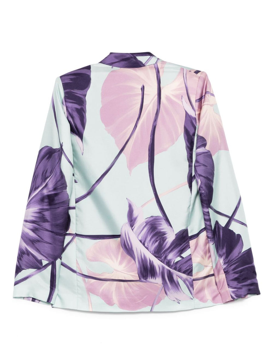 F.R.S Printed Silk Jacket for Women with Bold Floral Print Double-Breasted Tailored Violet Purple