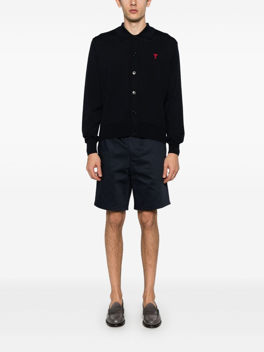 Ami Paris Mens Cotton Shorts Navy Breathable Comfort Elastic Waistband With Side Pockets