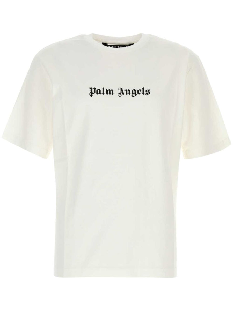 Palm Angels Logo Print Crew Neck T Shirt For Men Lightweight Cotton Jersey Essential Everyday Wear