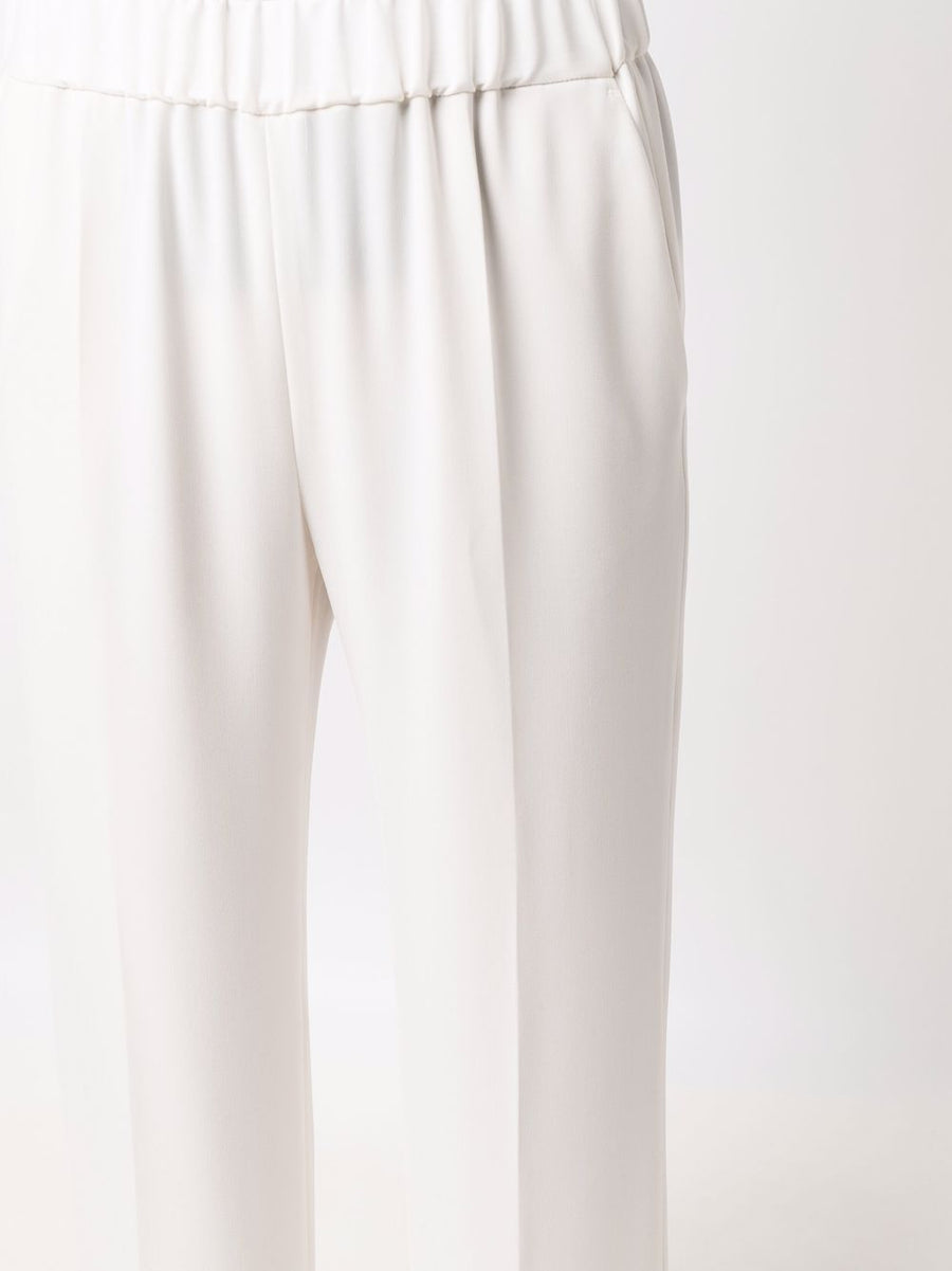Alberto Biani White Cady Elasticated Premium Trousers For Women With High Waist Wide Leg Pressed Crease