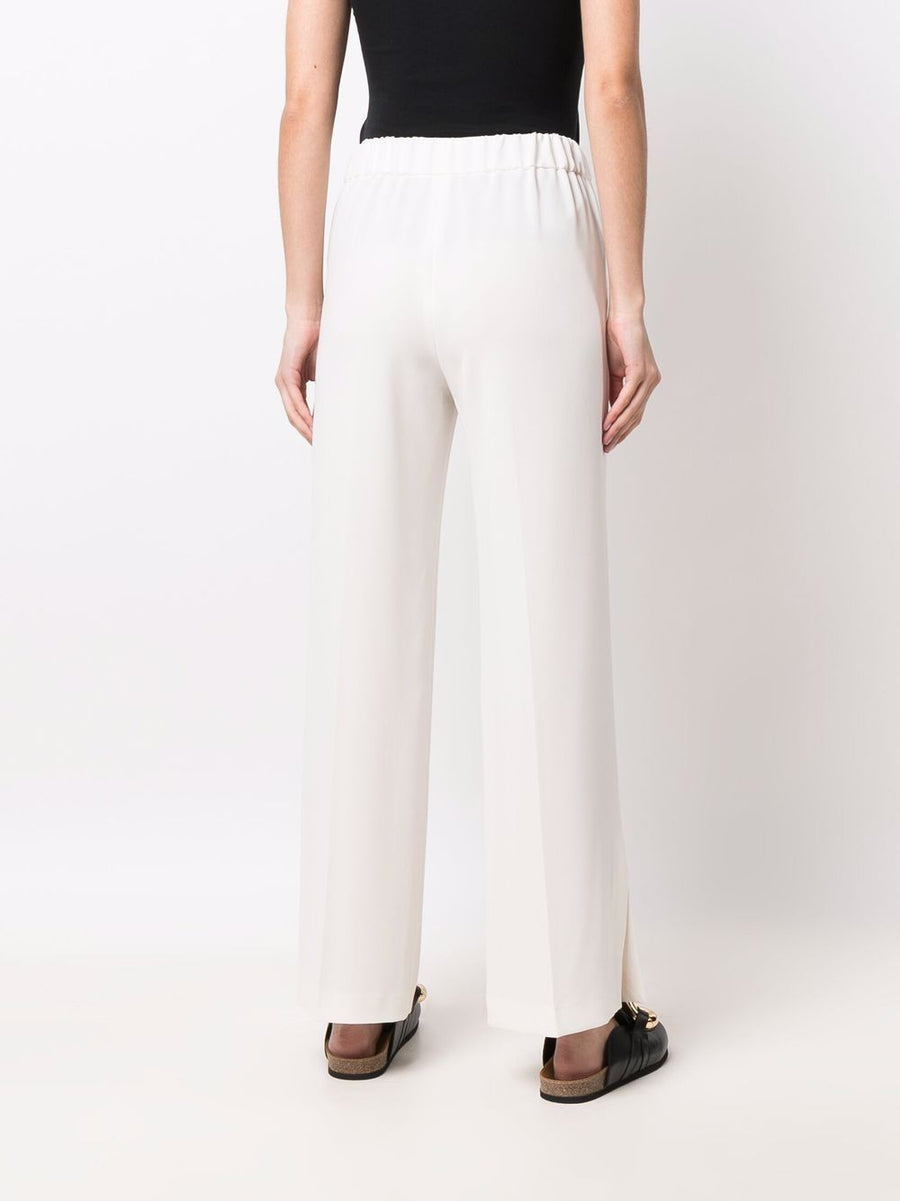 Alberto Biani White Cady Elasticated Premium Trousers For Women With High Waist Wide Leg Pressed Crease