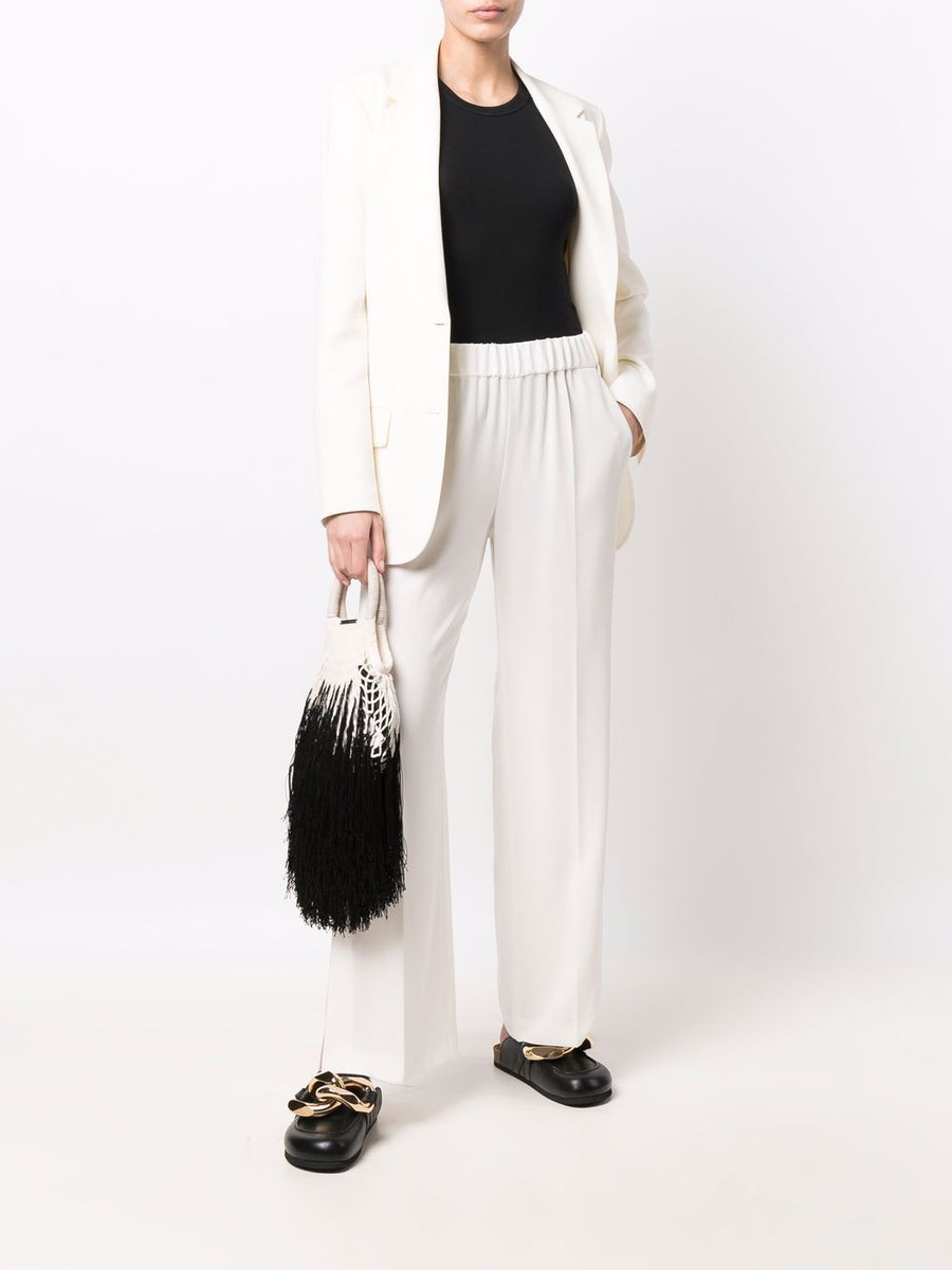 Alberto Biani White Cady Elasticated Premium Trousers For Women With High Waist Wide Leg Pressed Crease
