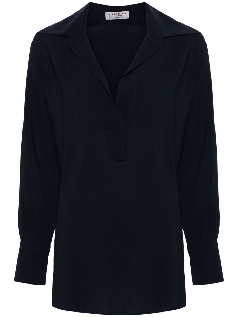 Alberto Biani Georgette Blouse for Women Navy Blue with Stretch Comfort Day to Night Elegance