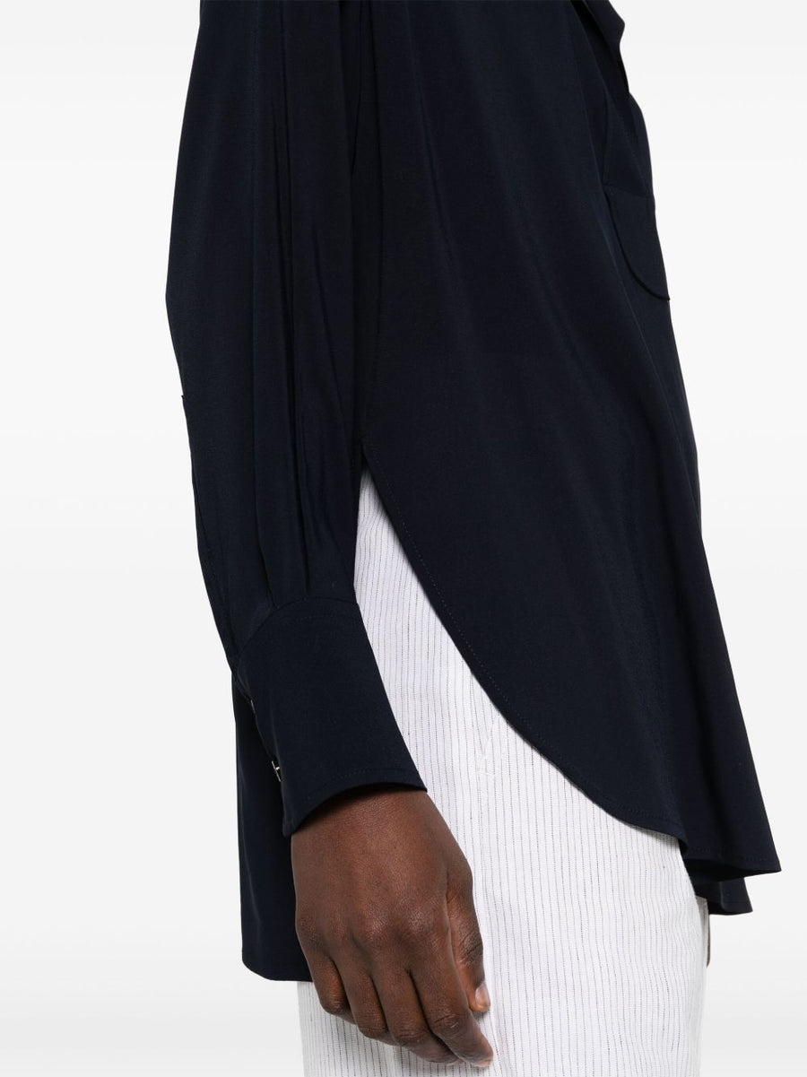 Alberto Biani Georgette Blouse for Women Navy Blue with Stretch Comfort Day to Night Elegance