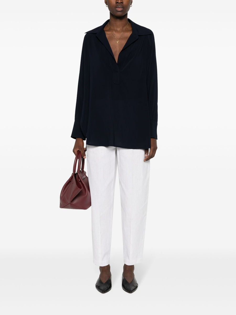Alberto Biani Georgette Blouse for Women Navy Blue with Stretch Comfort Day to Night Elegance