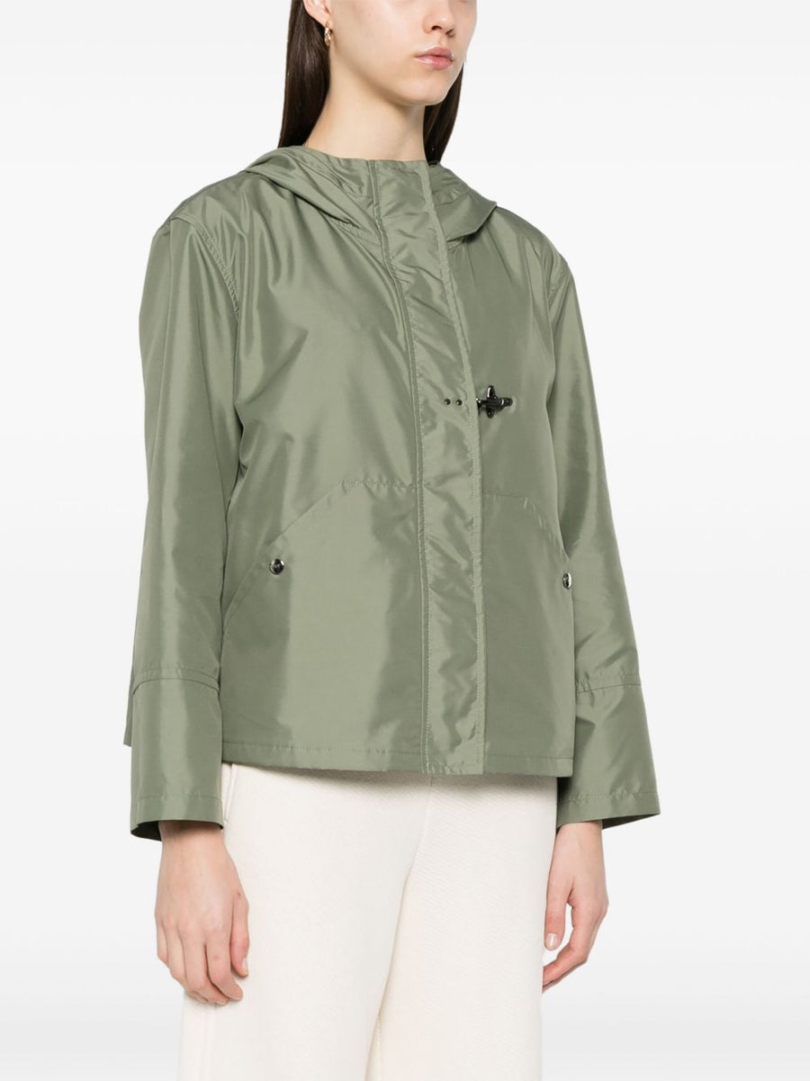 Fay Short Parka Coat Fern Green For Women Lightweight Polyester Front Press Stud Pockets