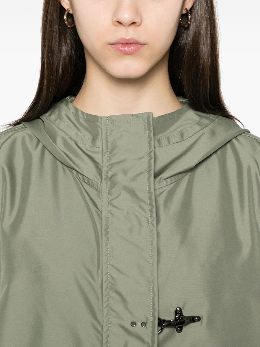 Fay Short Parka Coat Fern Green For Women Lightweight Polyester Front Press Stud Pockets