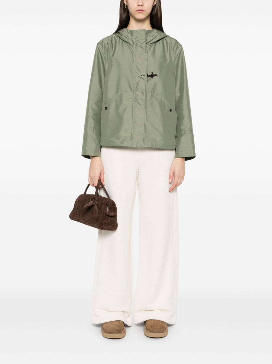 Fay Short Parka Coat Fern Green For Women Lightweight Polyester Front Press Stud Pockets