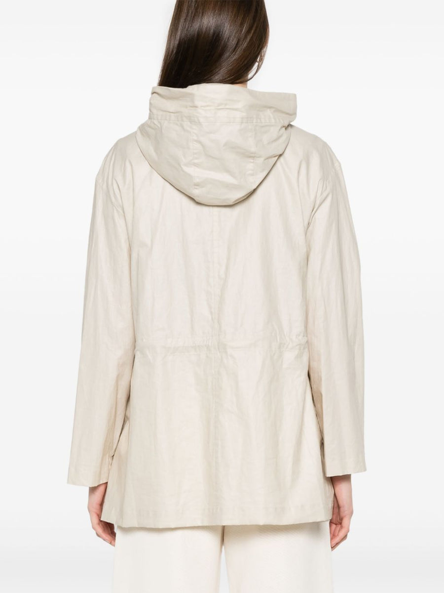Fay Linen and Cotton Parka Coat For Women With Effortless Drawstring Waist Front Zip And Stud