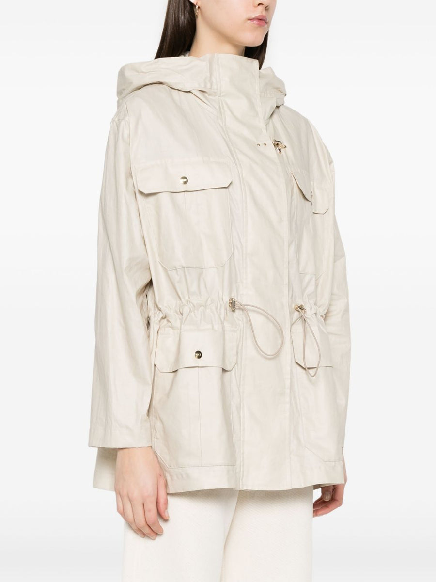 Fay Linen and Cotton Parka Coat For Women With Effortless Drawstring Waist Front Zip And Stud
