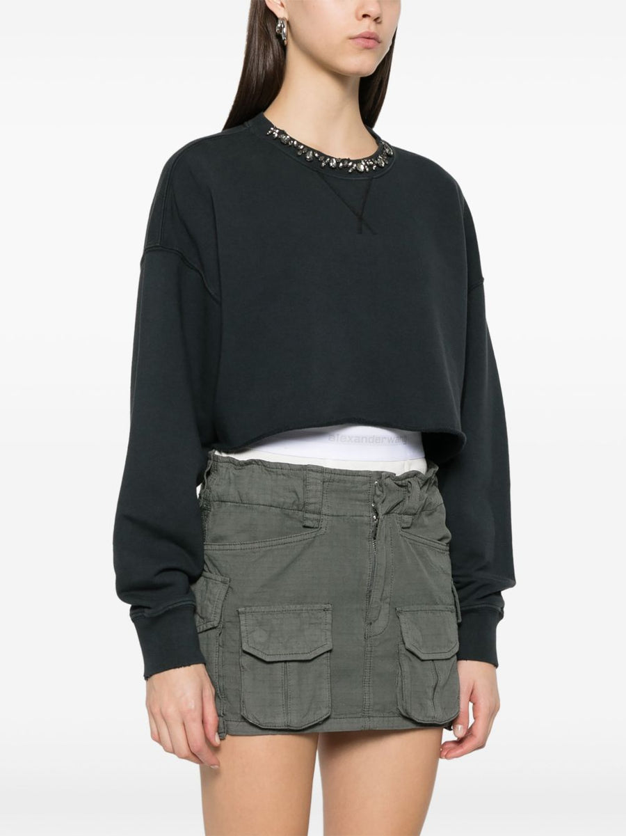 Golden Goose Cropped Organic Cotton Sweatshirt With Crystal Front Embellishment For Women