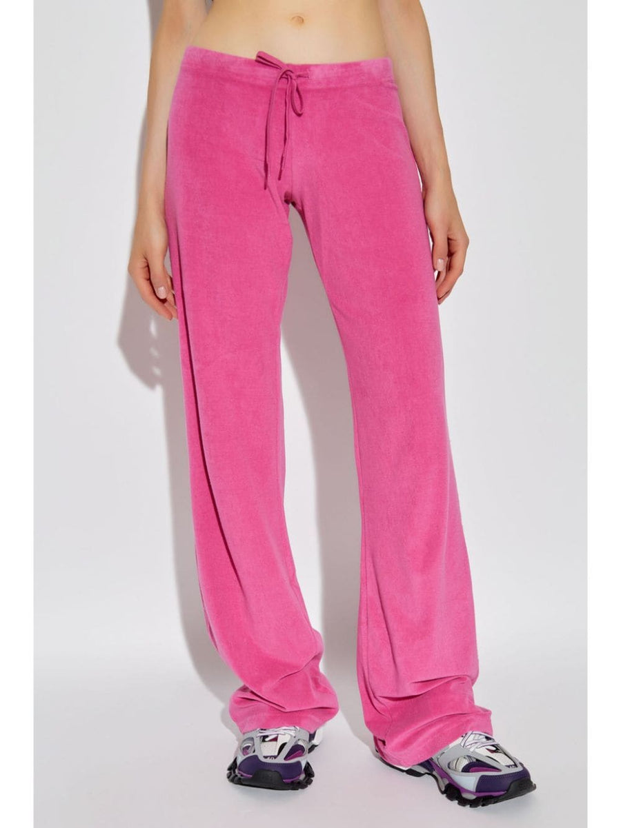 Balenciaga Pink Velvet Drawstring Track Pants For Women Luxurious Cotton Blend Velvet Finish Premium Streetwear