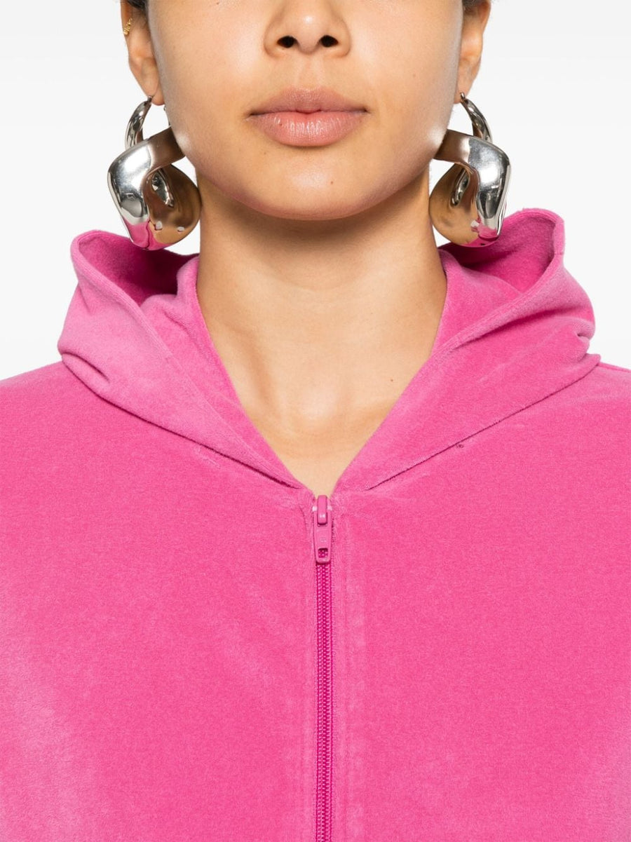 Balenciaga Rhinestone Logo Zip Hoodie For Women Bright Fuchsia Pink Cotton Blend
