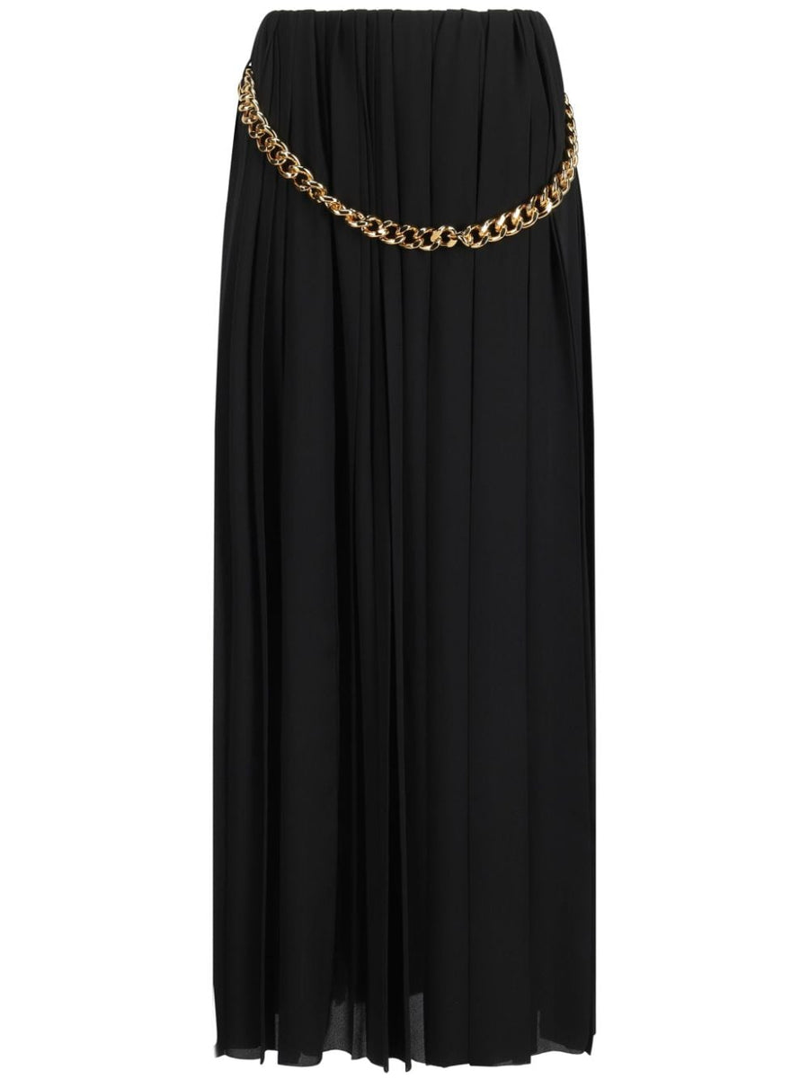 Balenciaga Chain Detail Pleated Skirt For Modern Women High Waist Ankle Length Crepe Texture