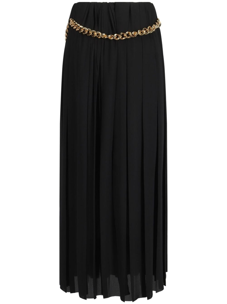 Balenciaga Chain Detail Pleated Skirt For Modern Women High Waist Ankle Length Crepe Texture