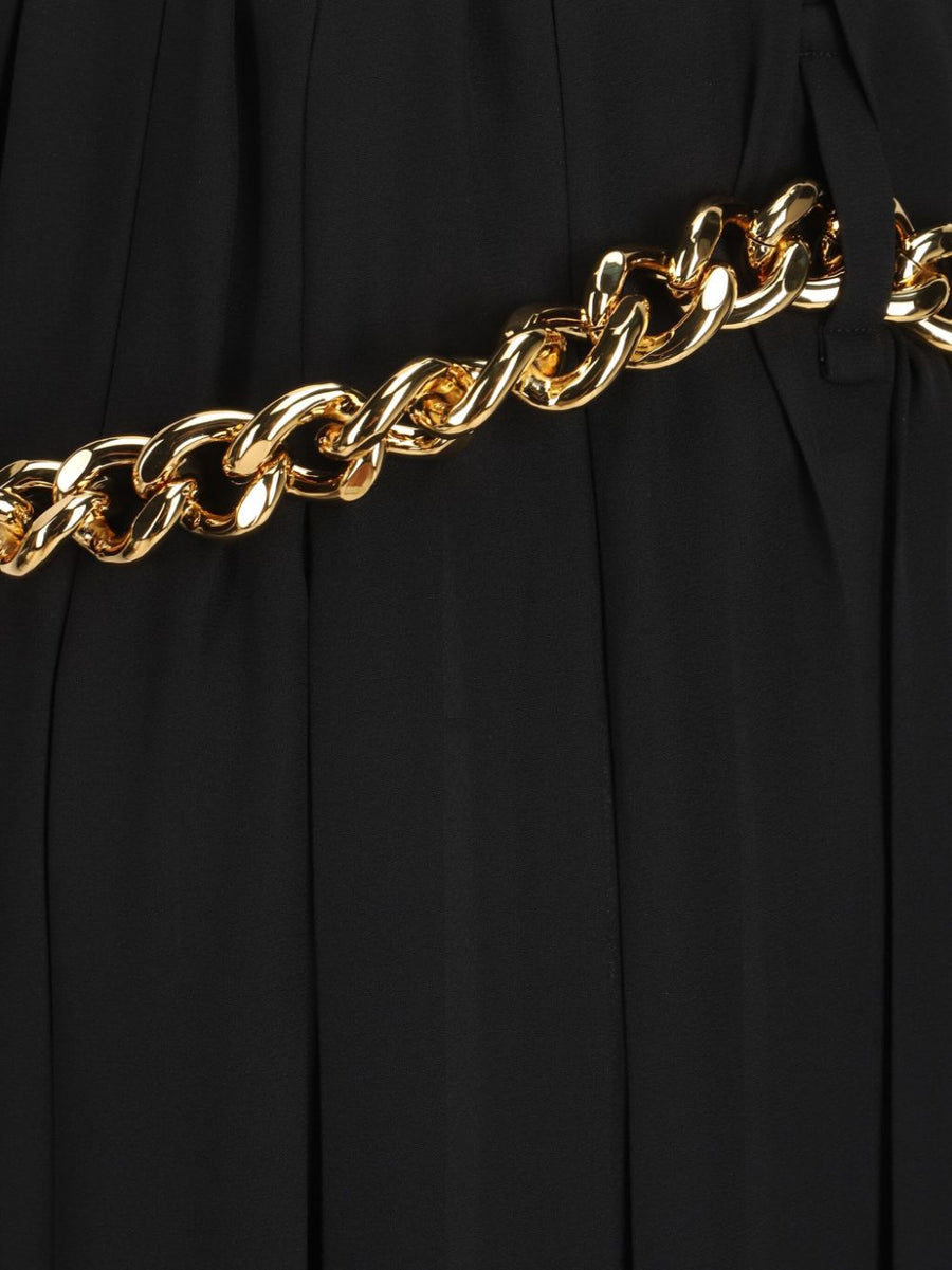 Balenciaga Chain Detail Pleated Skirt For Modern Women High Waist Ankle Length Crepe Texture