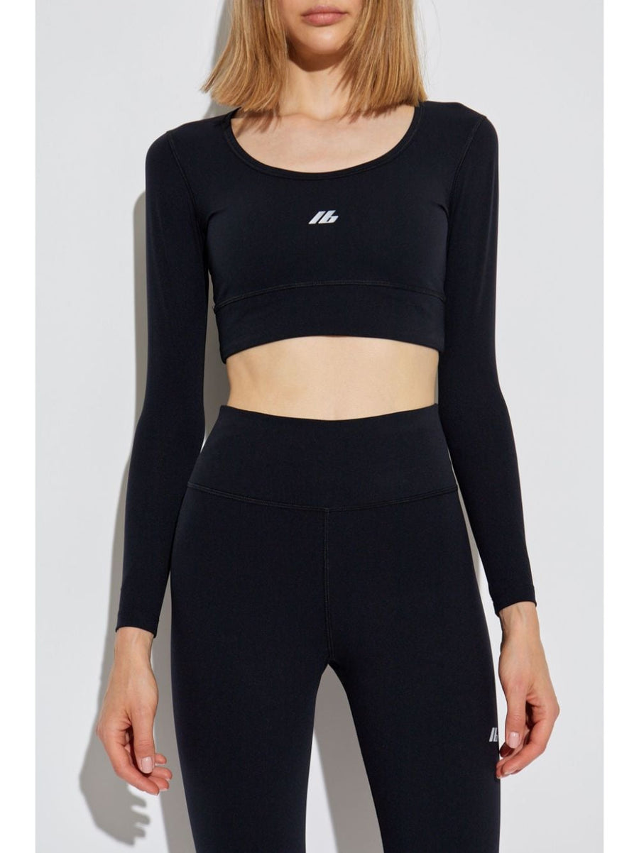 Balenciaga Reflective Logo Crop Top For Women Black High Stretch Polyamide Elastane Sculpted Urban Topwear