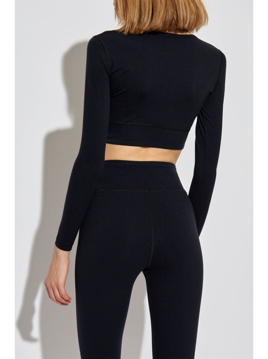 Balenciaga Reflective Logo Crop Top For Women Black High Stretch Polyamide Elastane Sculpted Urban Topwear