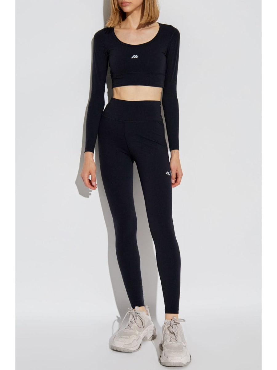 Balenciaga Reflective Logo Crop Top For Women Black High Stretch Polyamide Elastane Sculpted Urban Topwear