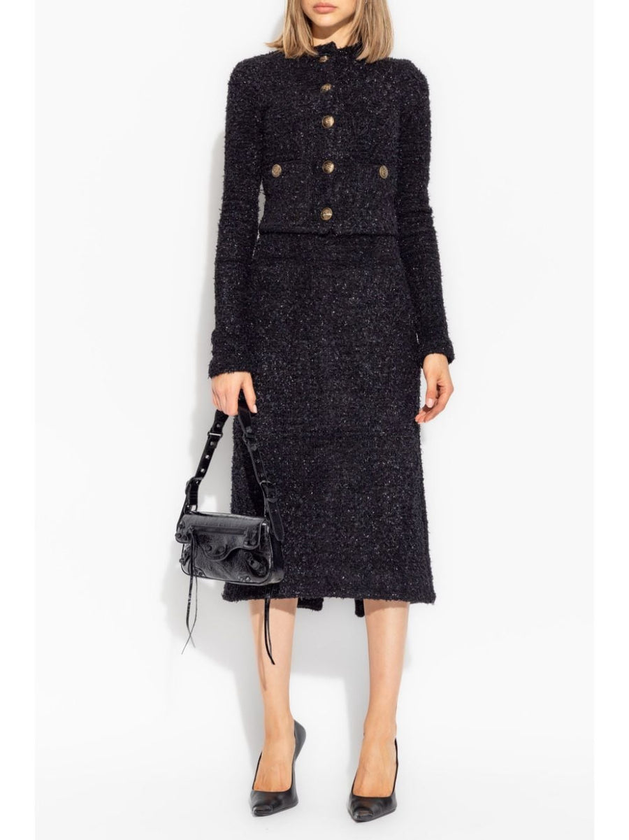 Balenciaga Tweed Midi Skirt Women Refined Tailoring For Day To Night Versatility Rear Slit Craftsmanship