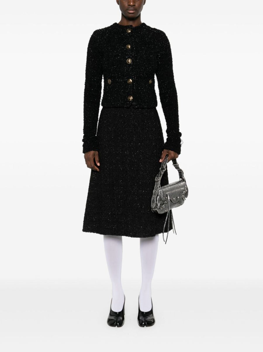 Balenciaga Cropped Boucle Jacket With Metallic Threading For Women Versatile Luxury Topwear