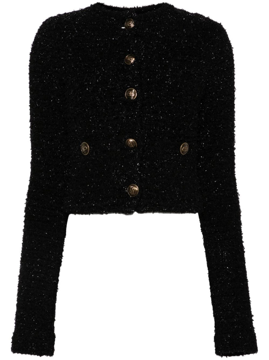 Balenciaga Cropped Boucle Jacket With Metallic Threading For Women Versatile Luxury Topwear