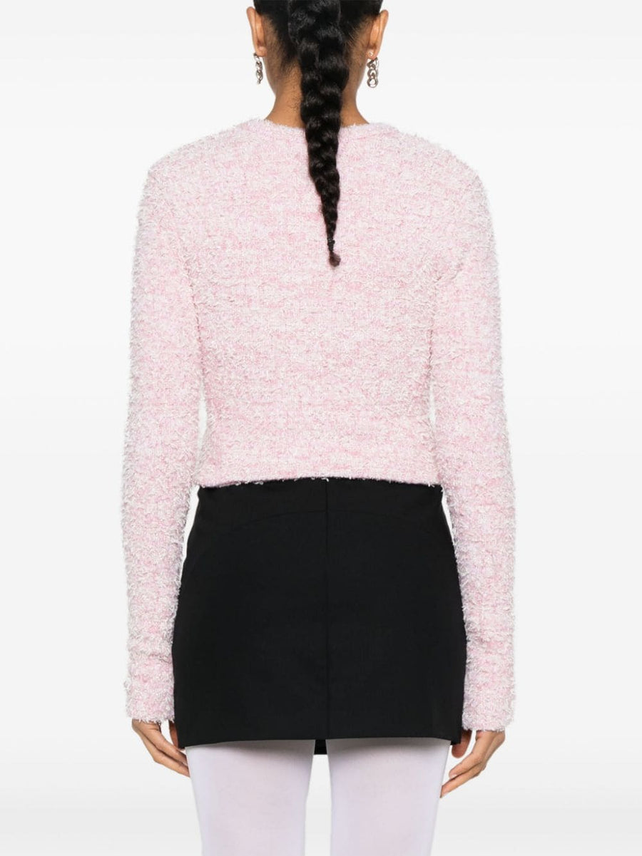 Balenciaga Cropped Jacket Boucle Tweed In Blush Pink For Women, Versatile Front Button Topwear For Everyday Chic