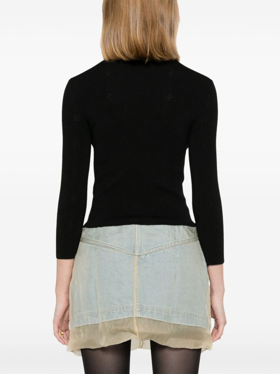 Balenciaga BB Pattern Open Knit Jumper For Women Black Wool Blend Cropped Knit Top