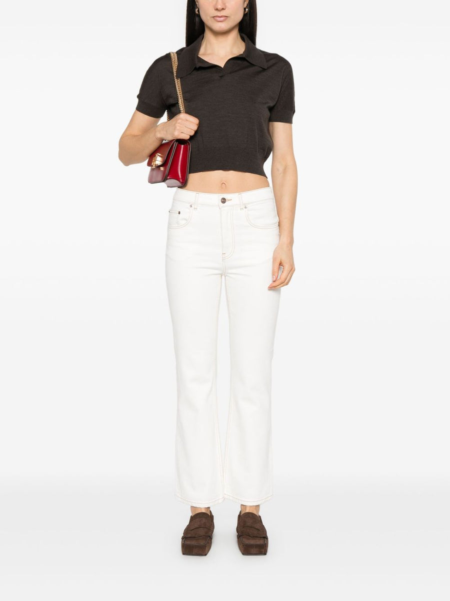Tory Burch White Denim Jeans For Women With Flared Retro Silhouette And Modern Fit