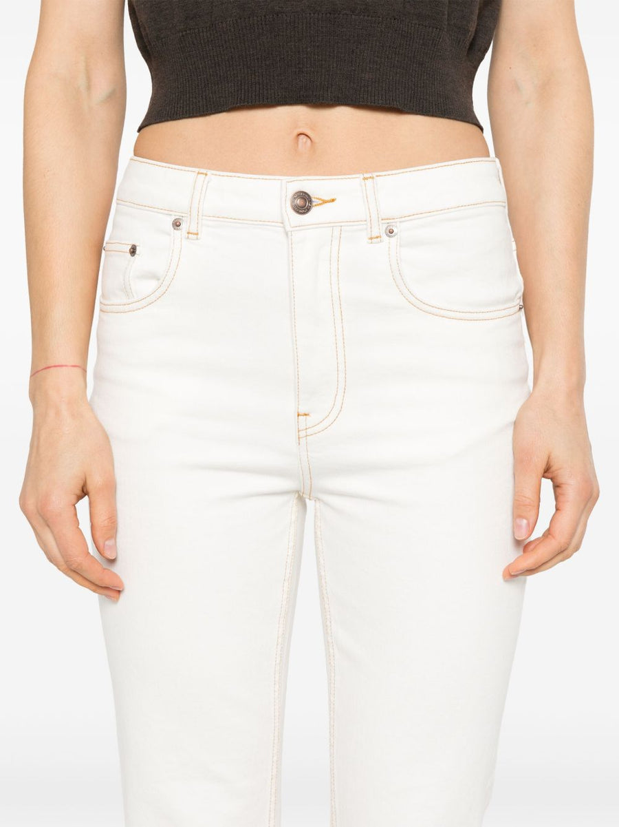 Tory Burch White Denim Jeans For Women With Flared Retro Silhouette And Modern Fit