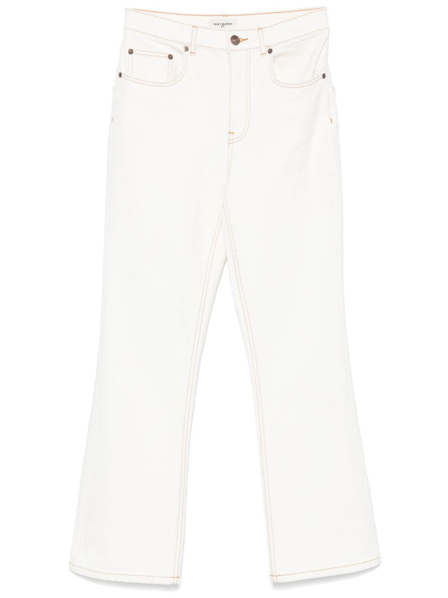 Tory Burch White Denim Jeans For Women With Flared Retro Silhouette And Modern Fit