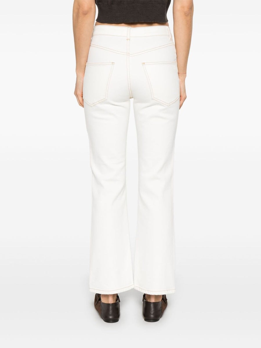 Tory Burch White Denim Jeans For Women With Flared Retro Silhouette And Modern Fit