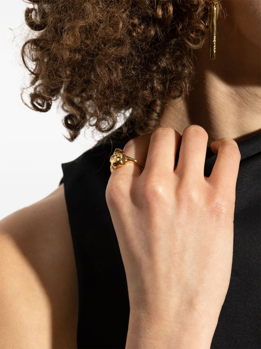 Alexander McQueen Skull Ring For Women Gold Tone Eco Brass Slip On Bold Statement Jewelry