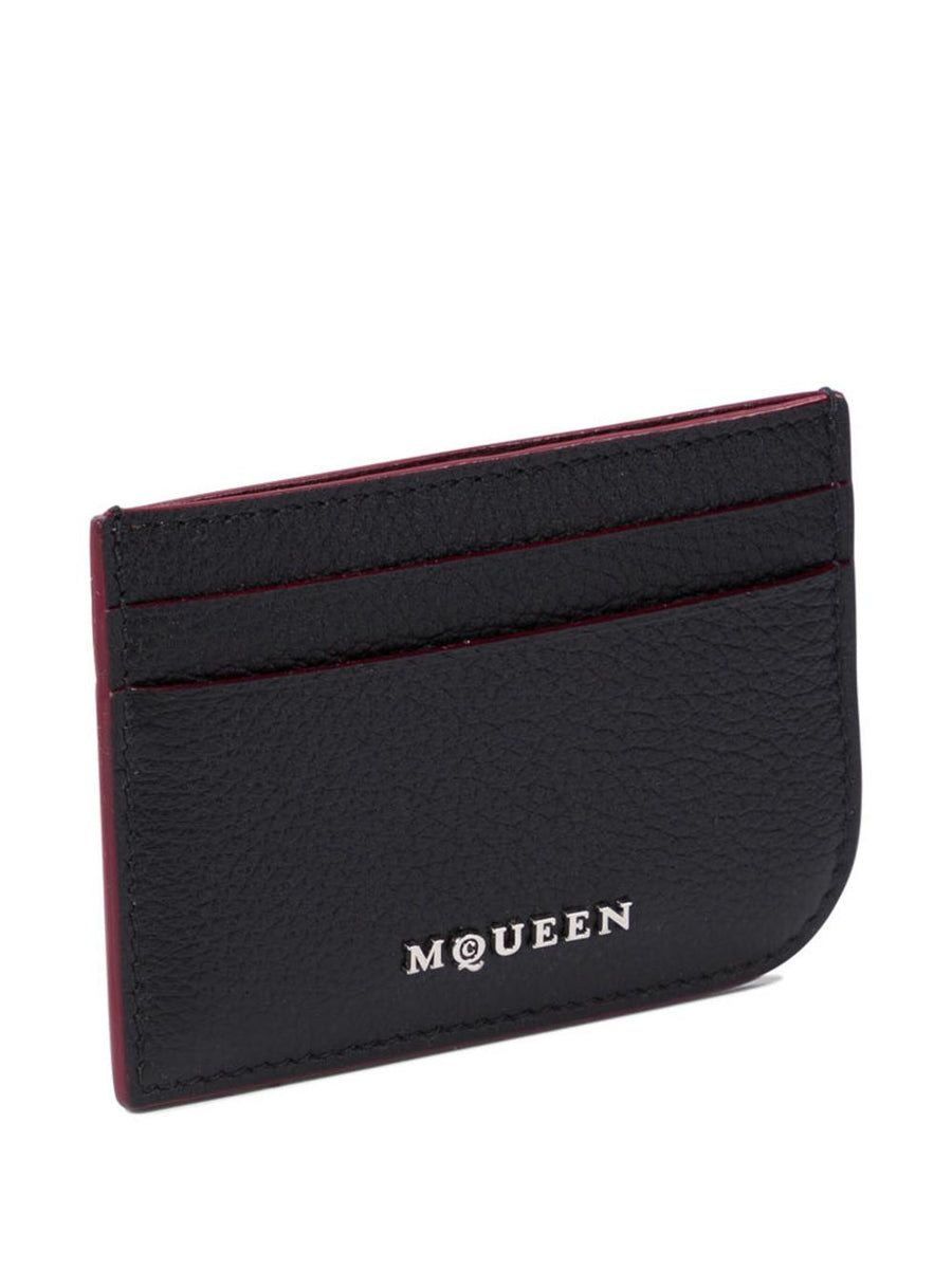 Alexander McQueen Card Case For Women Premium Slim Calf Leather Wallet With Front Logo Sling Style