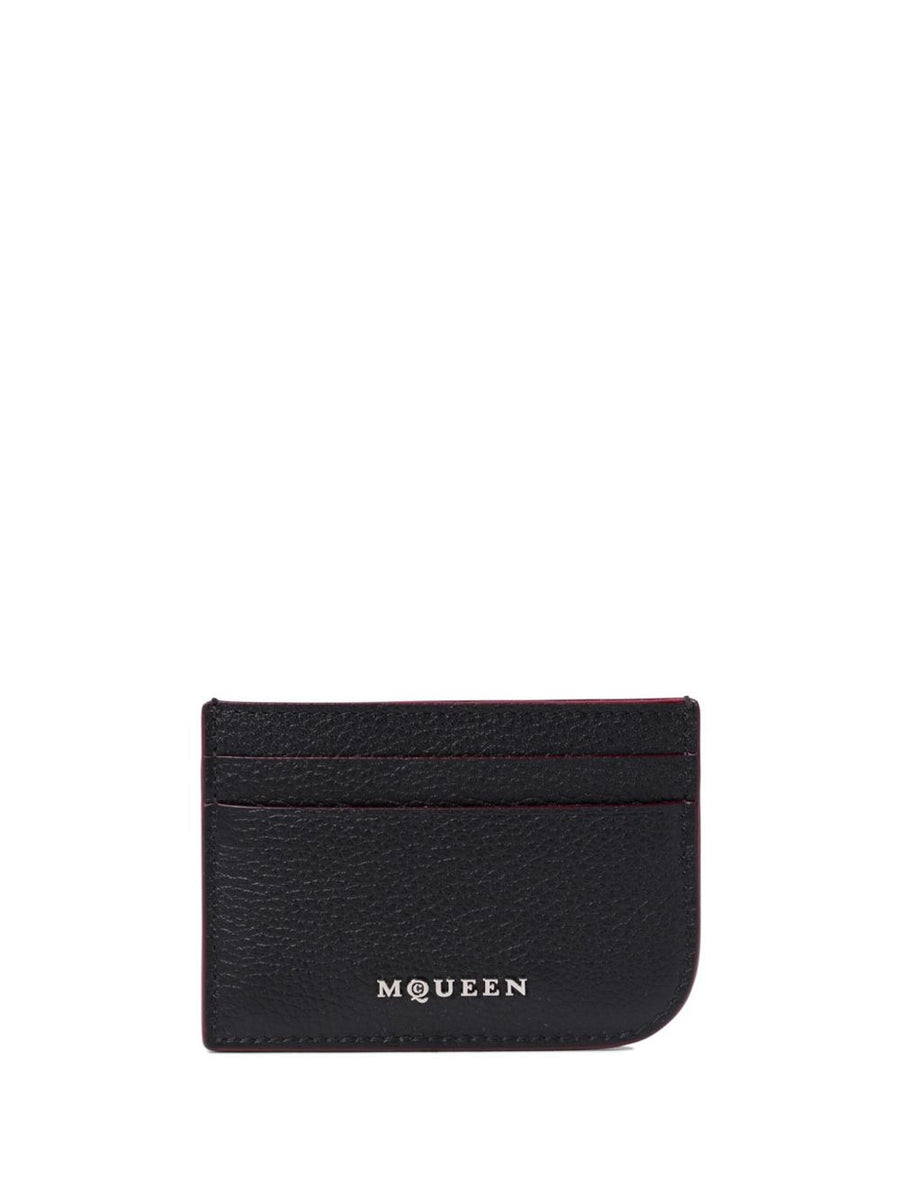 Alexander McQueen Card Case For Women Premium Slim Calf Leather Wallet With Front Logo Sling Style