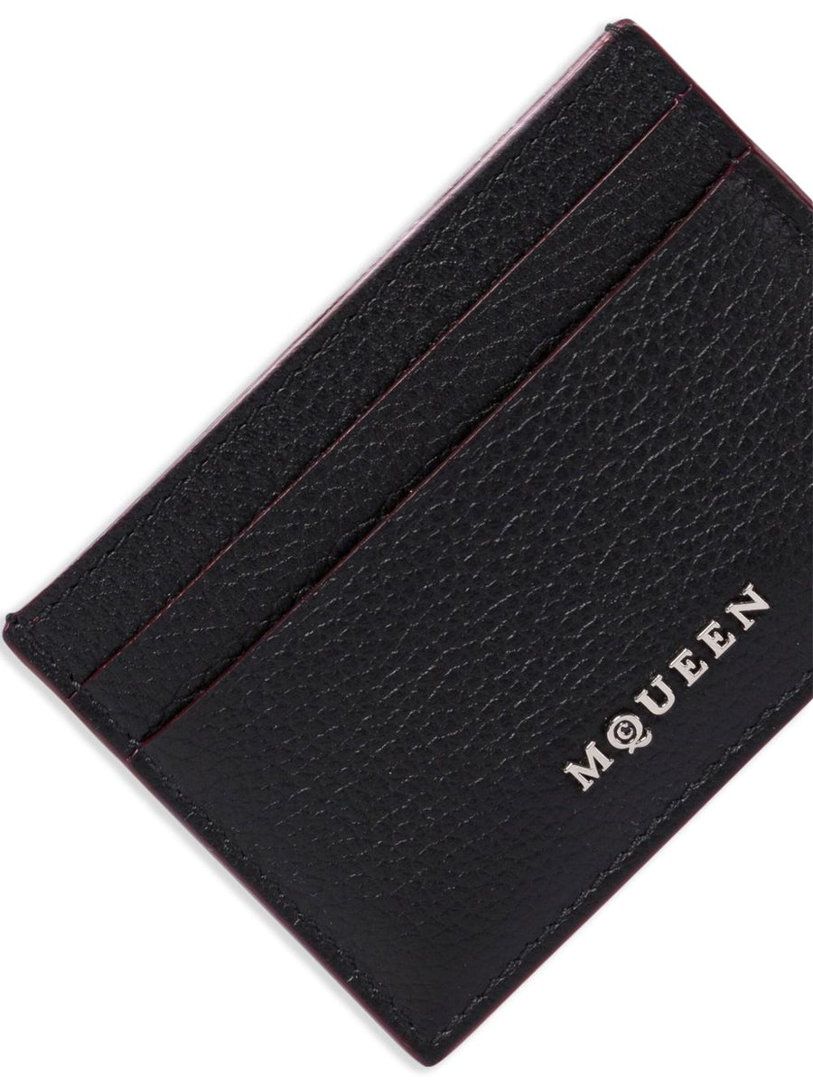 Alexander McQueen Card Case For Women Premium Slim Calf Leather Wallet With Front Logo Sling Style