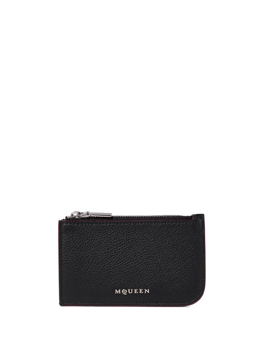 Alexander McQueen Calf Leather Card Case With Top Zip Closure For Women Luxury Slim Front Logo